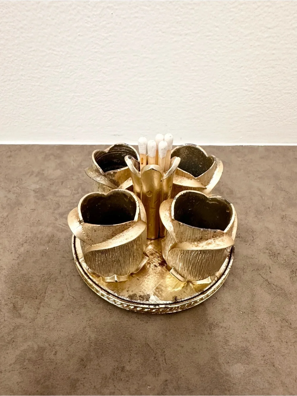 Vintage Avon Golden Vanity Lipstick Holder Gold Floral Metal Rosebud- Shaped